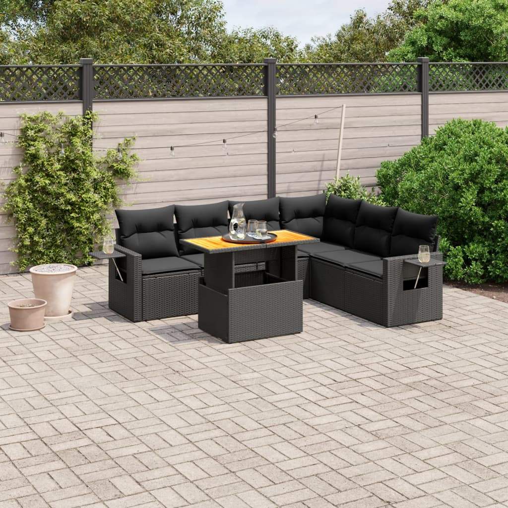 Set Divani da Giardino con Cuscini 7pz Nero Polyrattan - homemem39