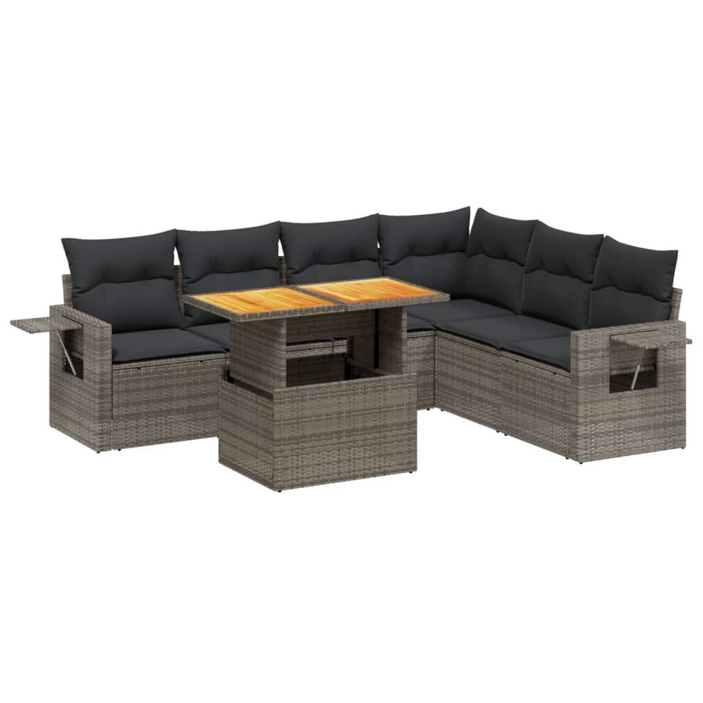 Set Divani da Giardino 7 pz con Cuscini Grigio in Polyrattan - homemem39
