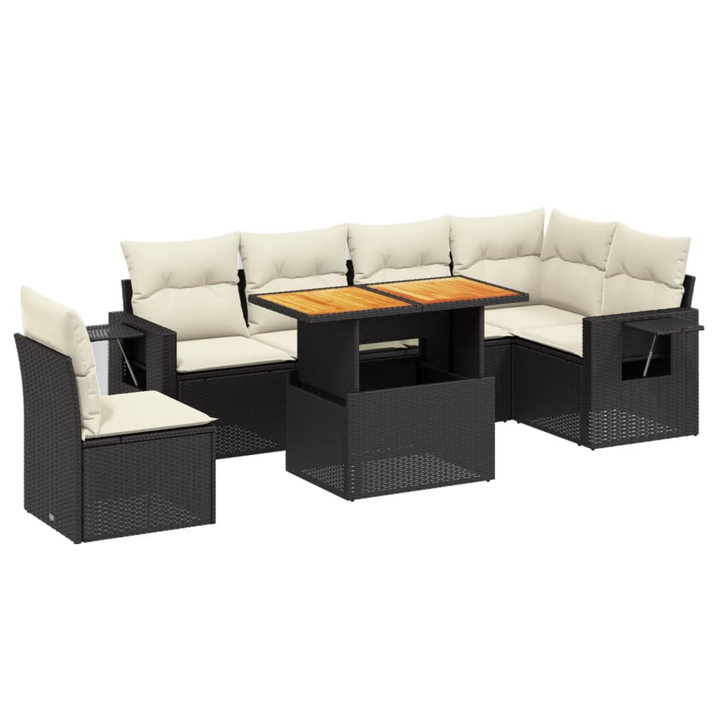 Set Divani da Giardino con Cuscini 7pz Nero Polyrattan