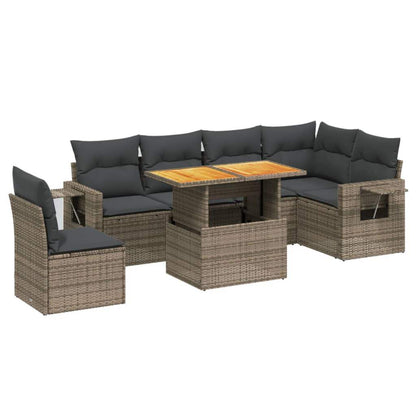 Set Divani da Giardino 7 pz con Cuscini Grigio in Polyrattan - homemem39