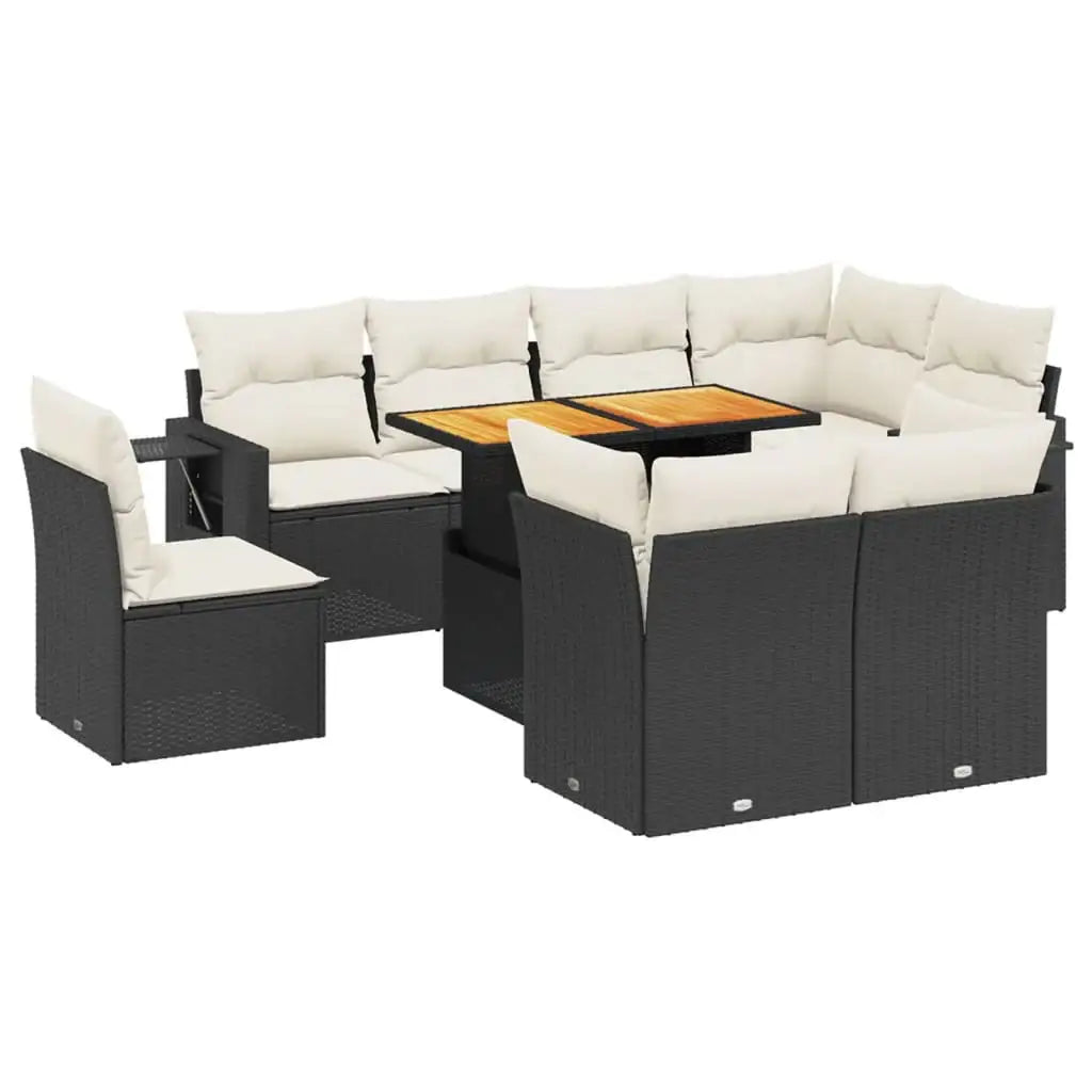 Set Divani da Giardino 9 pz con Cuscini Nero in Polyrattan - homemem39