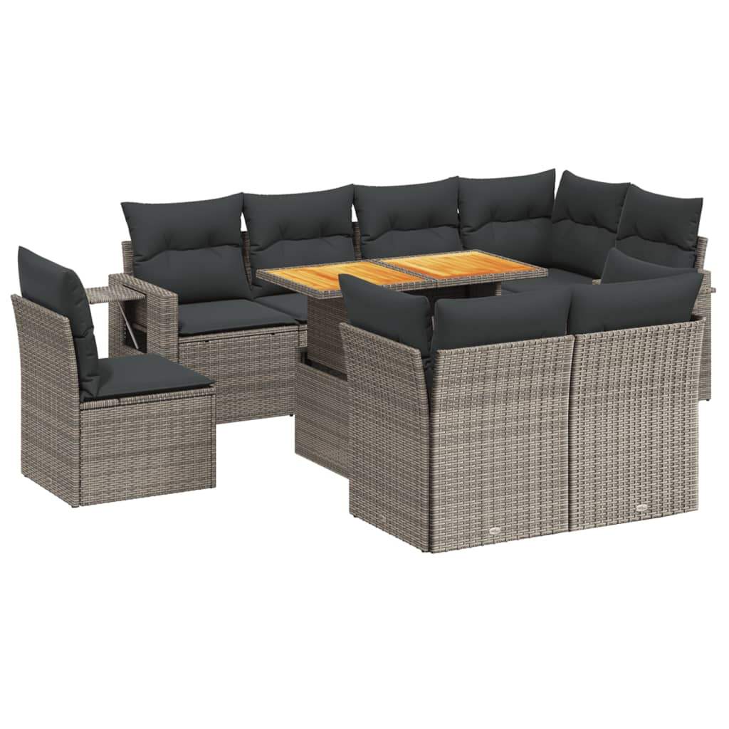 Set Divano da Giardino 9 pz con Cuscini Grigio in Polyrattan - homemem39
