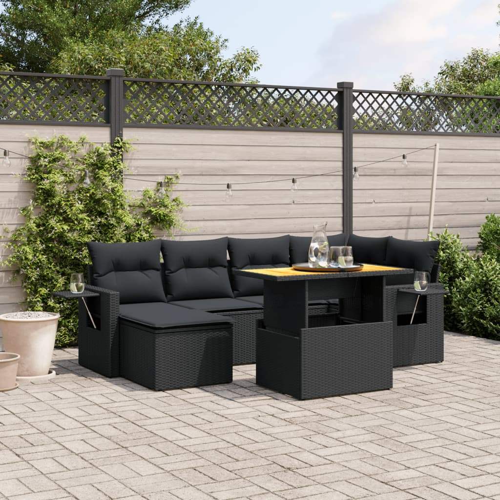 Set Divani da Giardino con Cuscini 7pz Nero Polyrattan - homemem39
