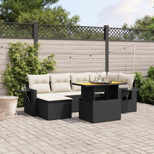Set Divani da Giardino con Cuscini 7pz Nero Polyrattan - homemem39