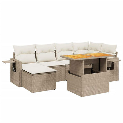 Set Divani da Giardino 7 pz con Cuscini Beige in Polyrattan - homemem39