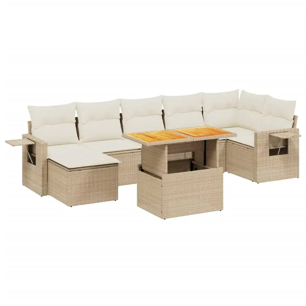 Set Divano da Giardino 8 pz con Cuscini Beige in Polyrattan - homemem39