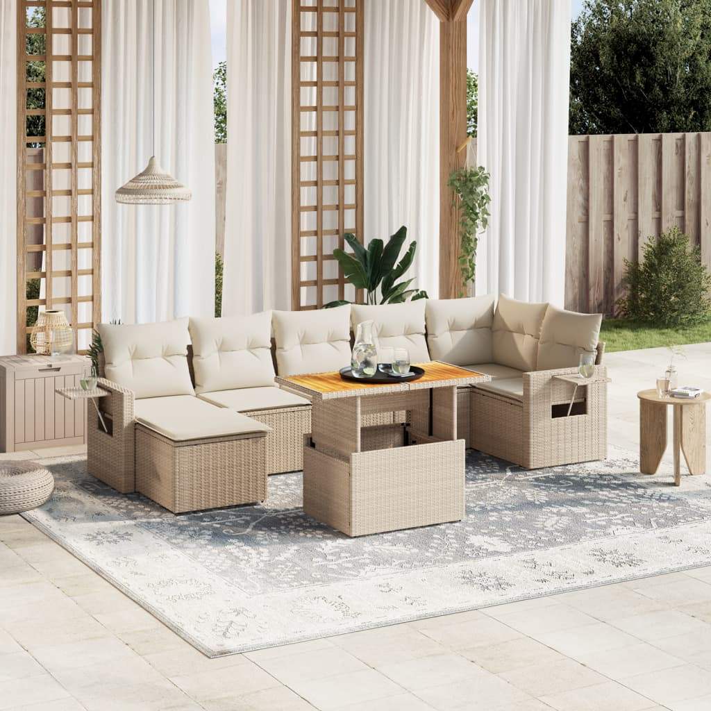 Set Divano da Giardino 8 pz con Cuscini Beige in Polyrattan - homemem39
