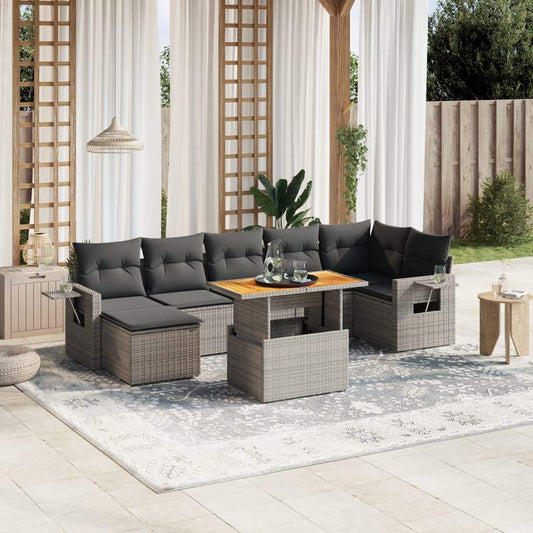 Set Divano da Giardino 8 pz con Cuscini Grigio in Polyrattan - homemem39