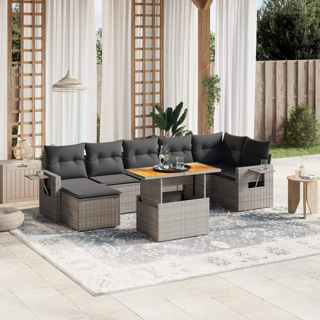 Set Divano da Giardino 8 pz con Cuscini Grigio in Polyrattan - homemem39