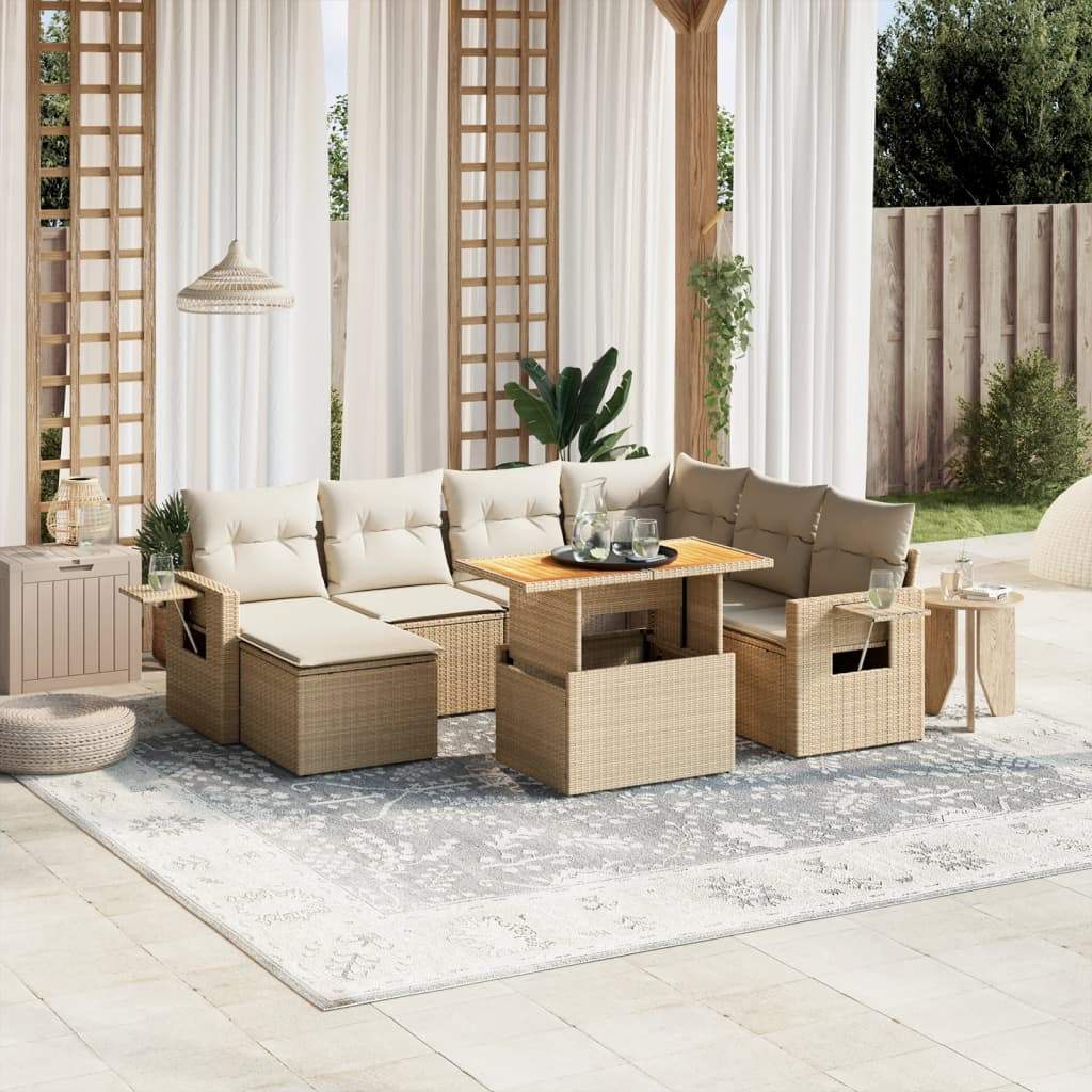 Set Divano da Giardino 8 pz con Cuscini Beige in Polyrattan - homemem39