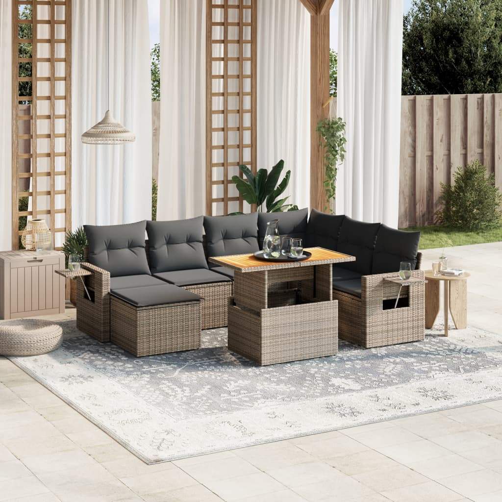 Set Divano da Giardino 8 pz con Cuscini Grigio in Polyrattan - homemem39