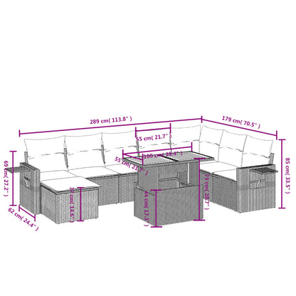 Set Divano da Giardino 9 pz con Cuscini Beige in Polyrattan