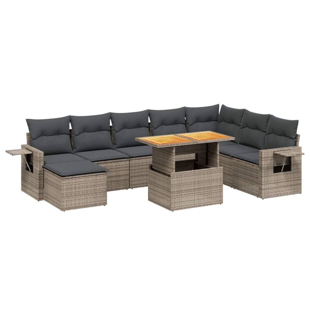 Set Divano da Giardino 9 pz con Cuscini Grigio in Polyrattan - homemem39