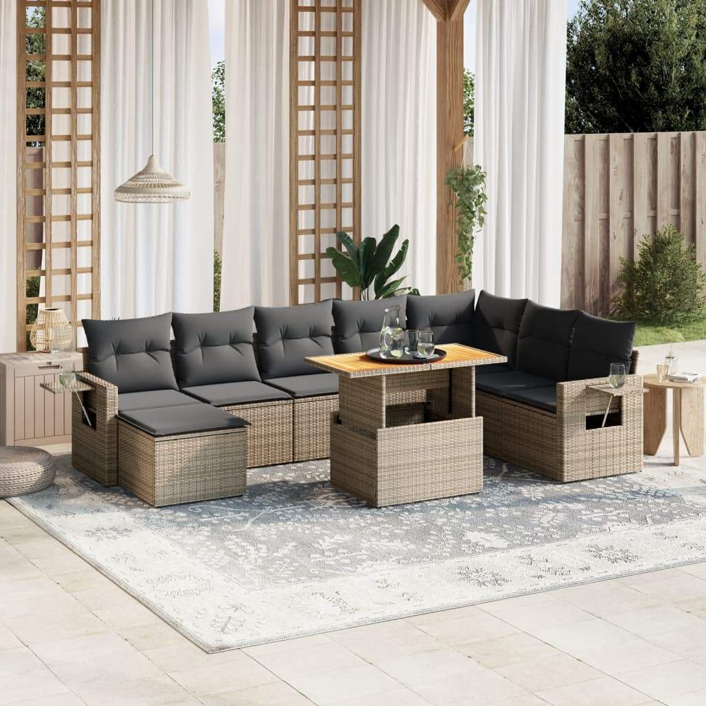 Set Divano da Giardino 9 pz con Cuscini Grigio in Polyrattan - homemem39