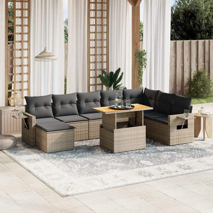 Set Divano da Giardino 9 pz con Cuscini Grigio in Polyrattan - homemem39