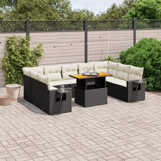 Set Divani da Giardino 10pz con Cuscini in Polyrattan Nero - homemem39