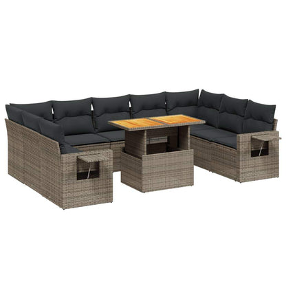 Set Divano da Giardino 10 pz con Cuscini Grigio in Polyrattan - homemem39