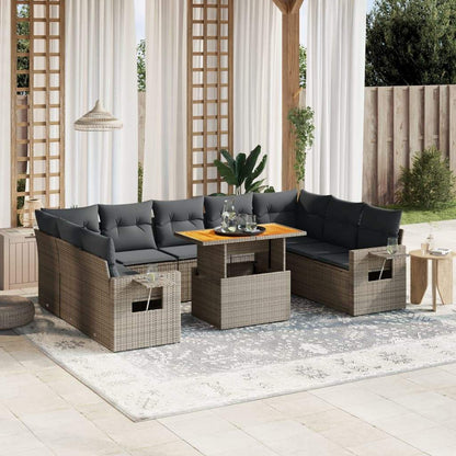 Set Divano da Giardino 10 pz con Cuscini Grigio in Polyrattan - homemem39
