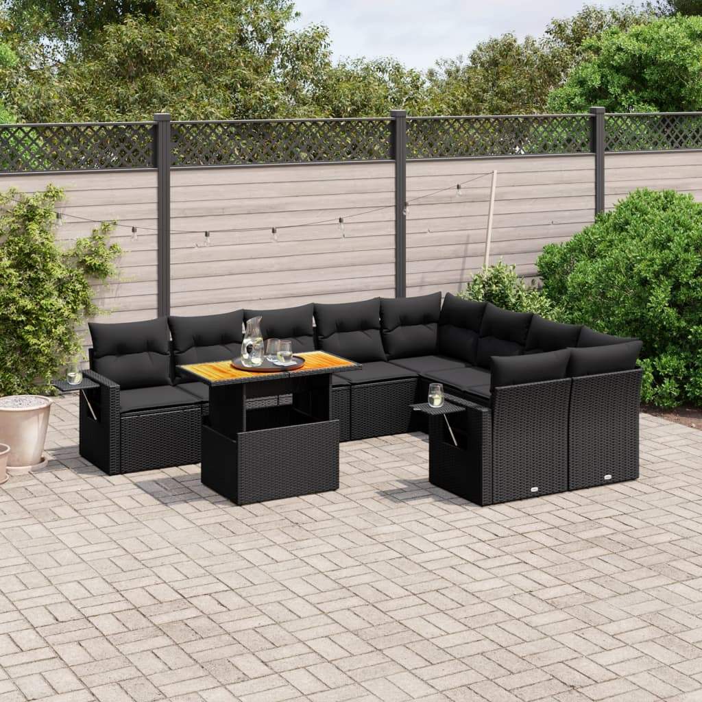 Set Divani da Giardino 10pz con Cuscini in Polyrattan Nero - homemem39