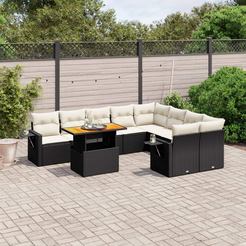 Set Divani da Giardino 10pz con Cuscini in Polyrattan Nero - homemem39