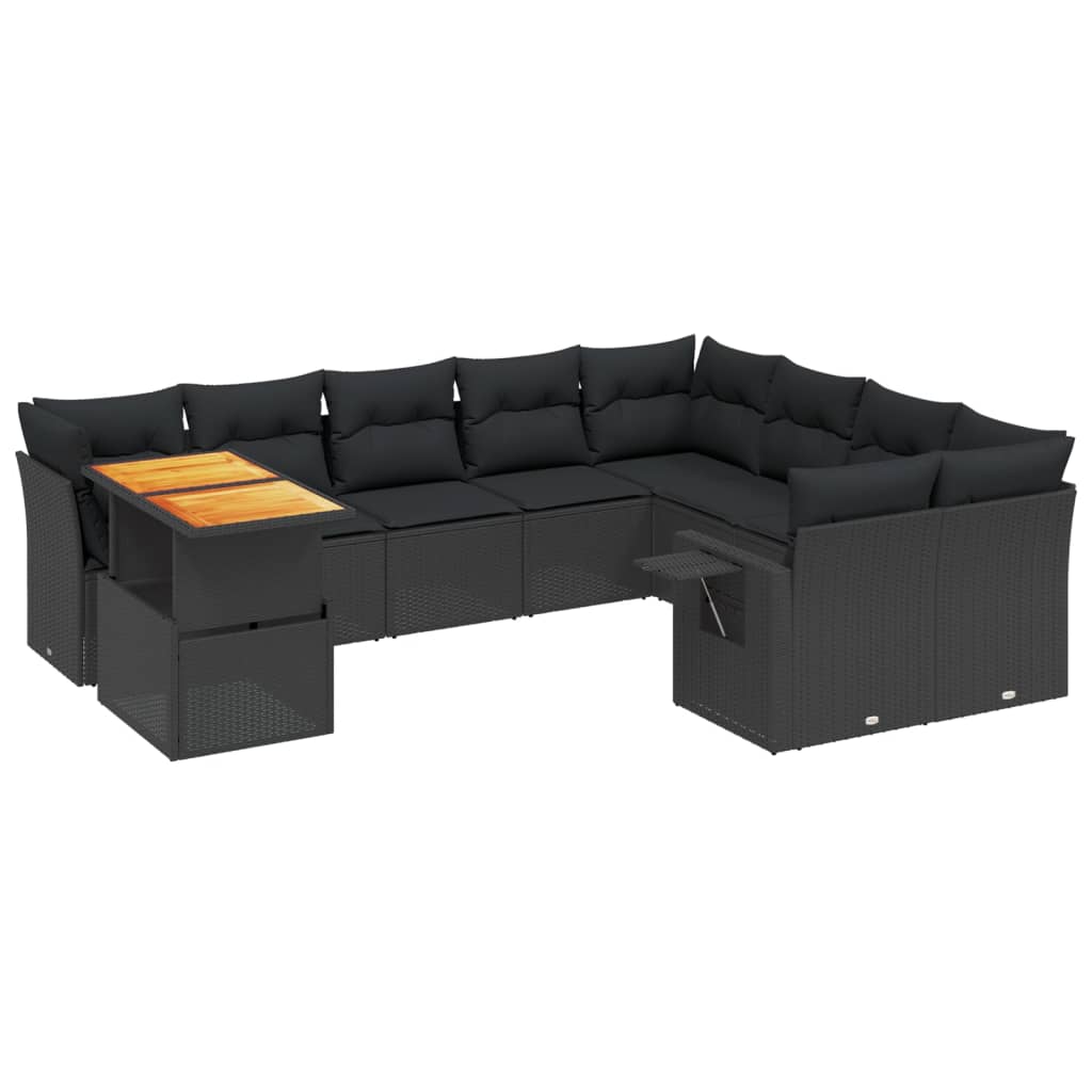 Set Divani da Giardino 10pz con Cuscini in Polyrattan Nero