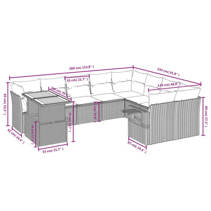 Set Divani da Giardino 10pz con Cuscini in Polyrattan Nero