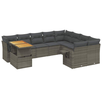 Set Divano da Giardino 10 pz con Cuscini Grigio in Polyrattan - homemem39