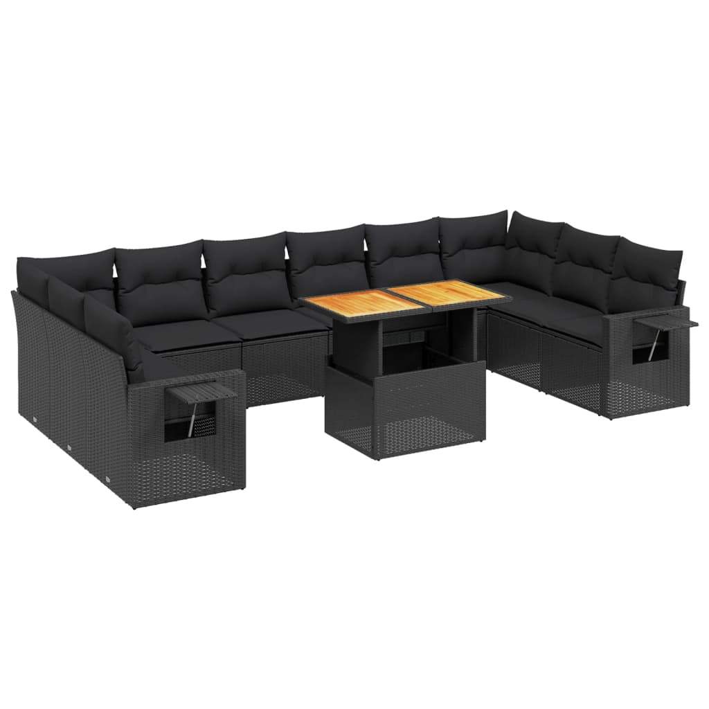 Set Divani da Giardino 11 pz con Cuscini in Polyrattan Nero - homemem39