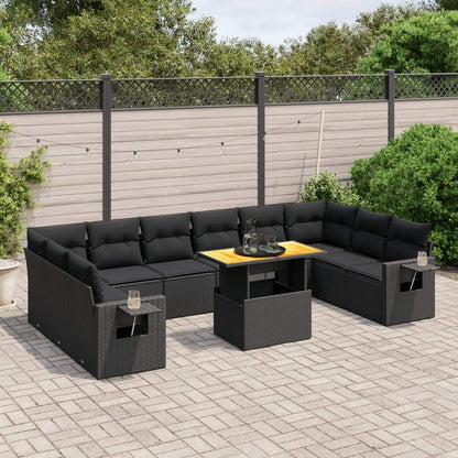 Set Divani da Giardino 11 pz con Cuscini in Polyrattan Nero - homemem39