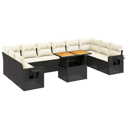 Set Divani da Giardino 11 pz con Cuscini in Polyrattan Nero - homemem39
