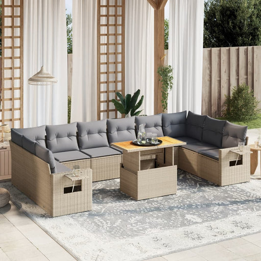 Set Divani da Giardino 11 pz con Cuscini Beige in Polyrattan