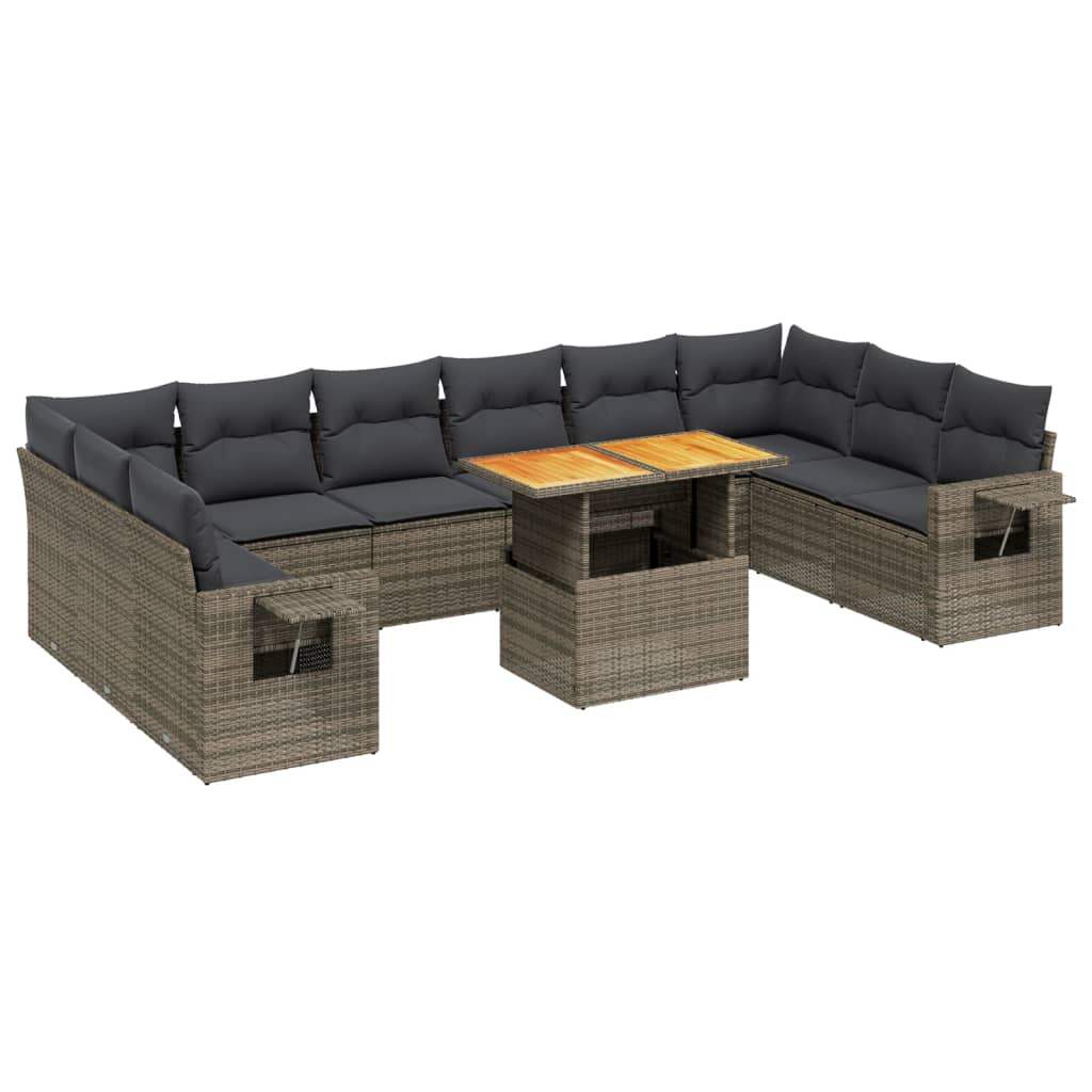 Set Divani da Giardino 11 pz con Cuscini in Polyrattan Grigio - homemem39