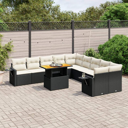 Set Divani da Giardino 11 pz con Cuscini in Polyrattan Nero - homemem39