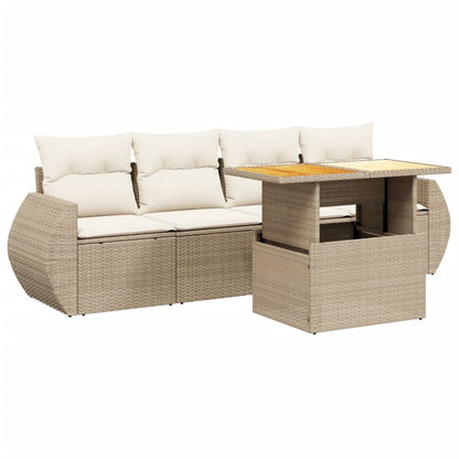 Set Divano da Giardino 5 pz con Cuscini Beige in Polyrattan