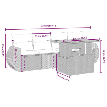 Set Divano da Giardino 5 pz con Cuscini Beige in Polyrattan