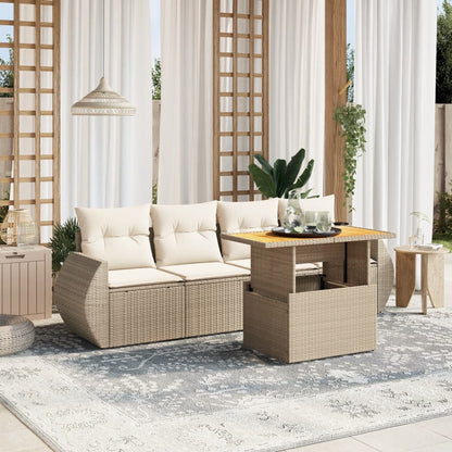 Set Divano da Giardino 5 pz con Cuscini Beige in Polyrattan