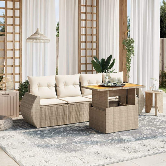 Set Divano da Giardino 5 pz con Cuscini Beige in Polyrattan - homemem39
