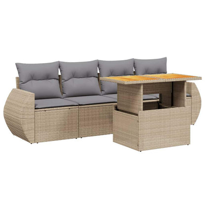 Set Divano da Giardino 5 pz con Cuscini Beige in Polyrattan - homemem39