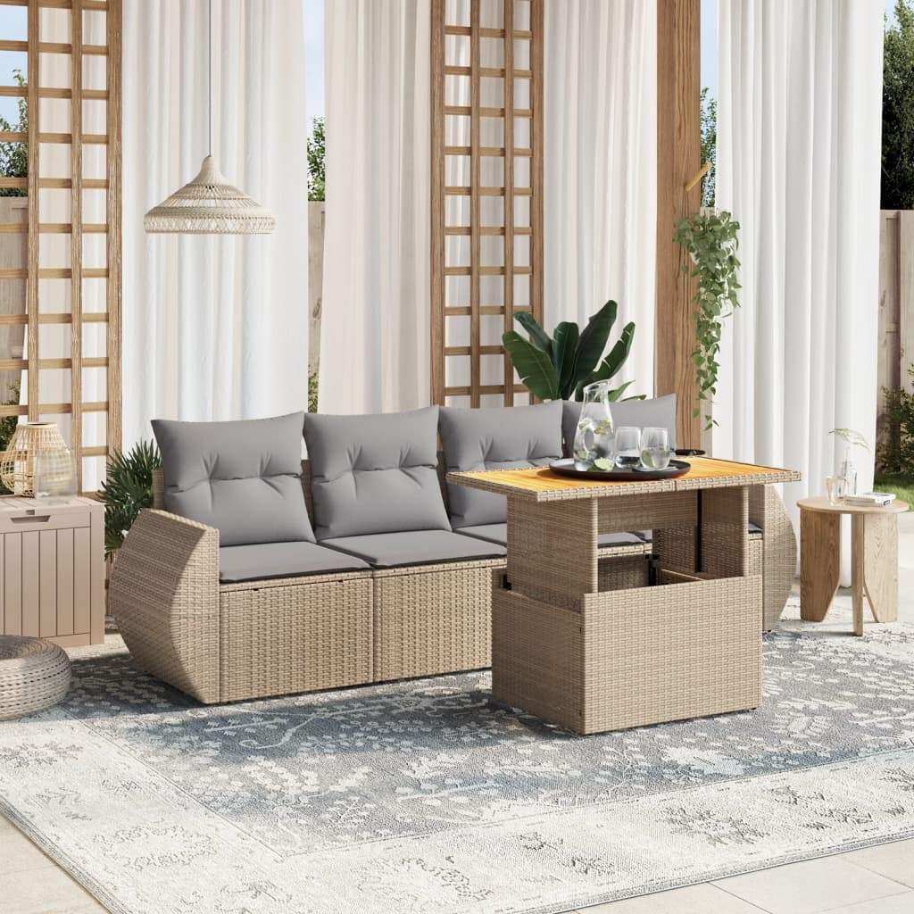 Set Divano da Giardino 5 pz con Cuscini Beige in Polyrattan - homemem39