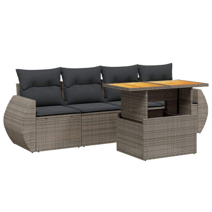 Set Divano da Giardino 5 pz con Cuscini Grigio in Polyrattan - homemem39