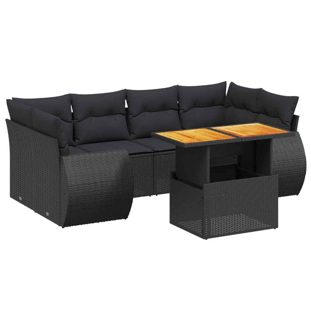 Set Divani da Giardino con Cuscini 7pz Nero Polyrattan - homemem39