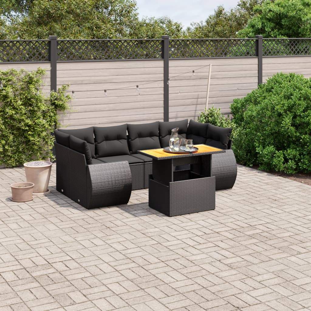 Set Divani da Giardino con Cuscini 7pz Nero Polyrattan - homemem39