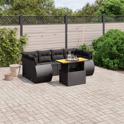 Set Divani da Giardino con Cuscini 7pz Nero Polyrattan - homemem39