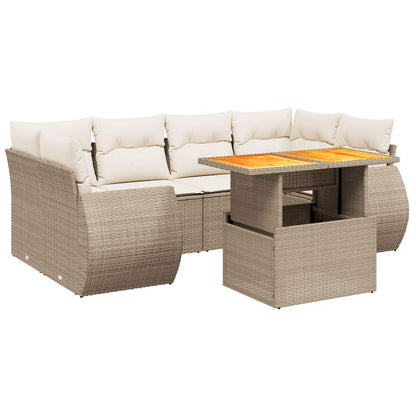 Set Divani da Giardino 7 pz con Cuscini Beige in Polyrattan - homemem39