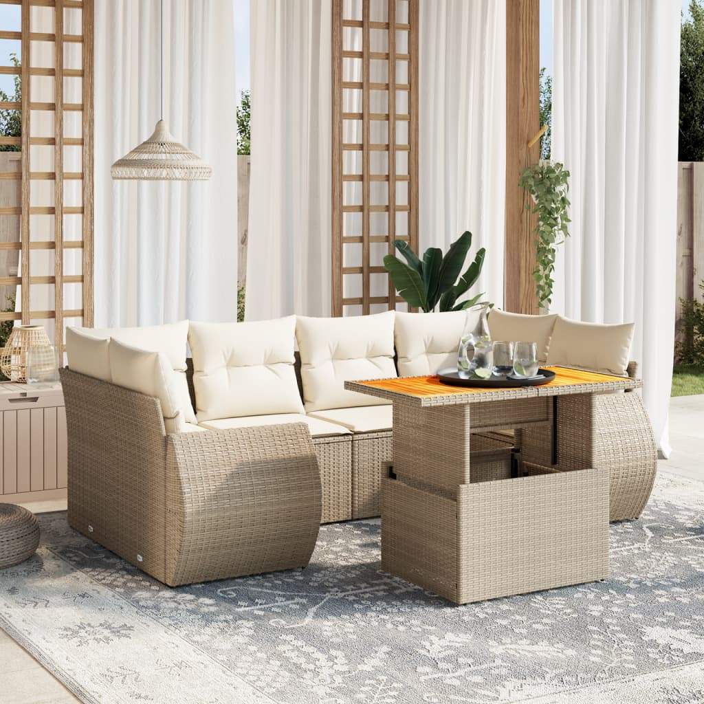 Set Divani da Giardino 7 pz con Cuscini Beige in Polyrattan - homemem39