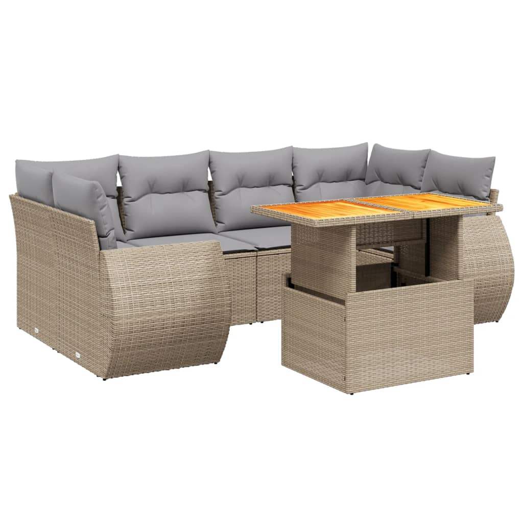 Set Divani da Giardino 7 pz con Cuscini Beige in Polyrattan - homemem39