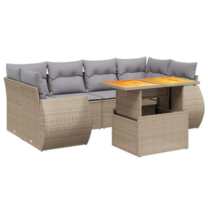 Set Divani da Giardino 7 pz con Cuscini Beige in Polyrattan - homemem39