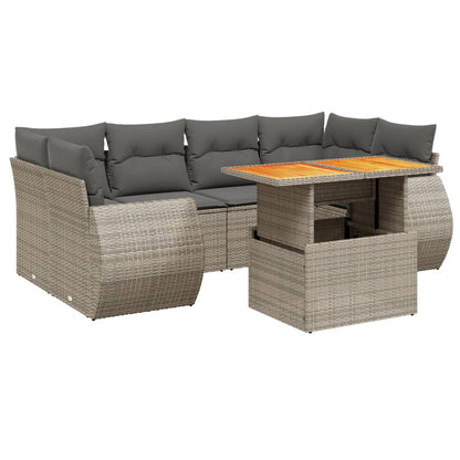 Set Divani da Giardino 7 pz con Cuscini Grigio in Polyrattan