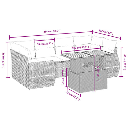 Set Divani da Giardino 7 pz con Cuscini Grigio in Polyrattan