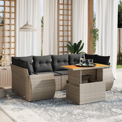 Set Divani da Giardino 7 pz con Cuscini Grigio in Polyrattan